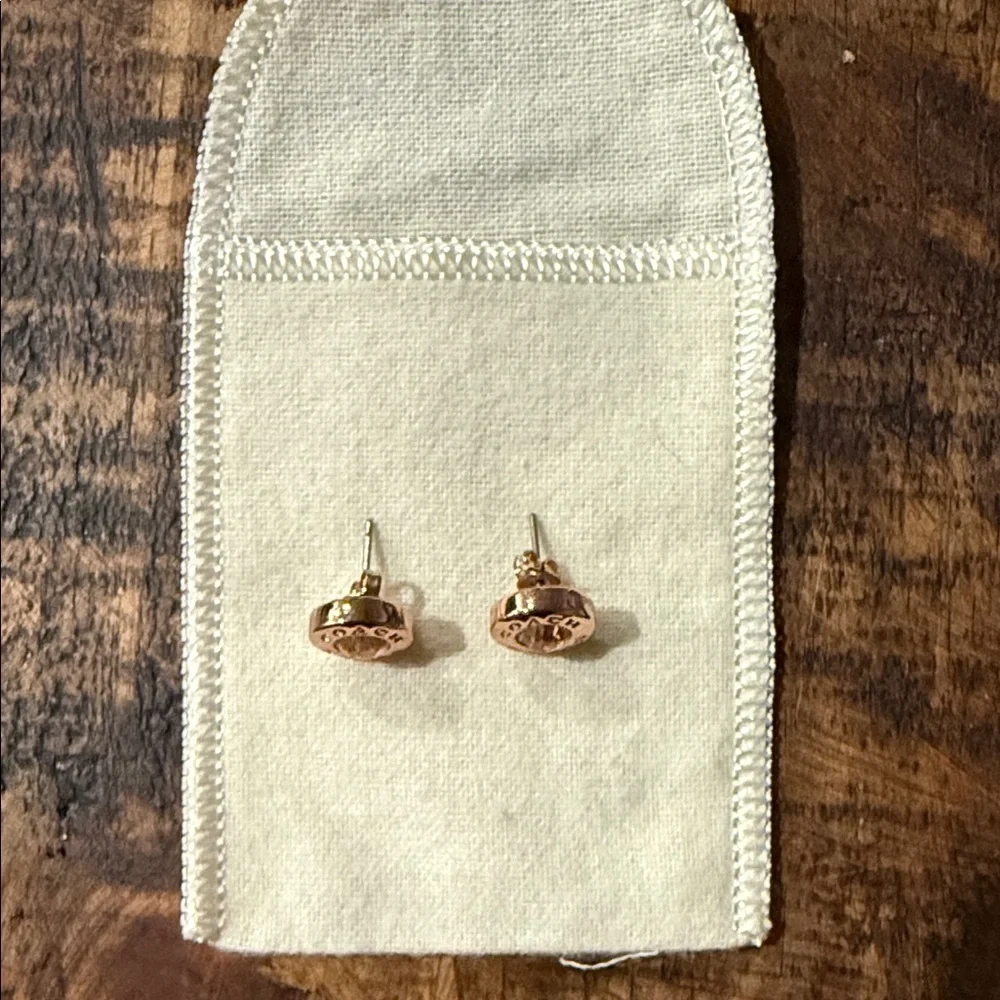 Coach Rose Gold Logo Disc Stud Earrings - Picture 2 of 2